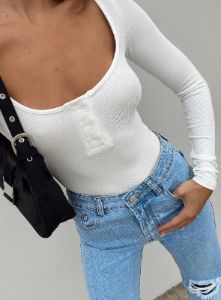Ballard Long Sleeve Bodysuit White sold by Princess Polly