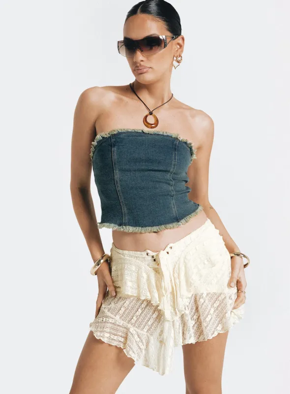 Nethia Lace Mini Skirt Cream sold by Princess Polly