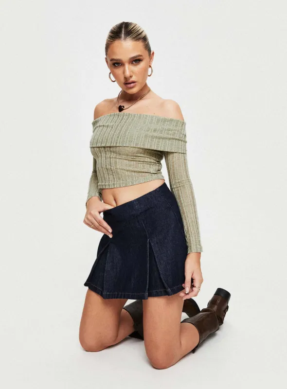 Sawan Pleated Denim Mini Skirt Dark Wash sold by Princess Polly