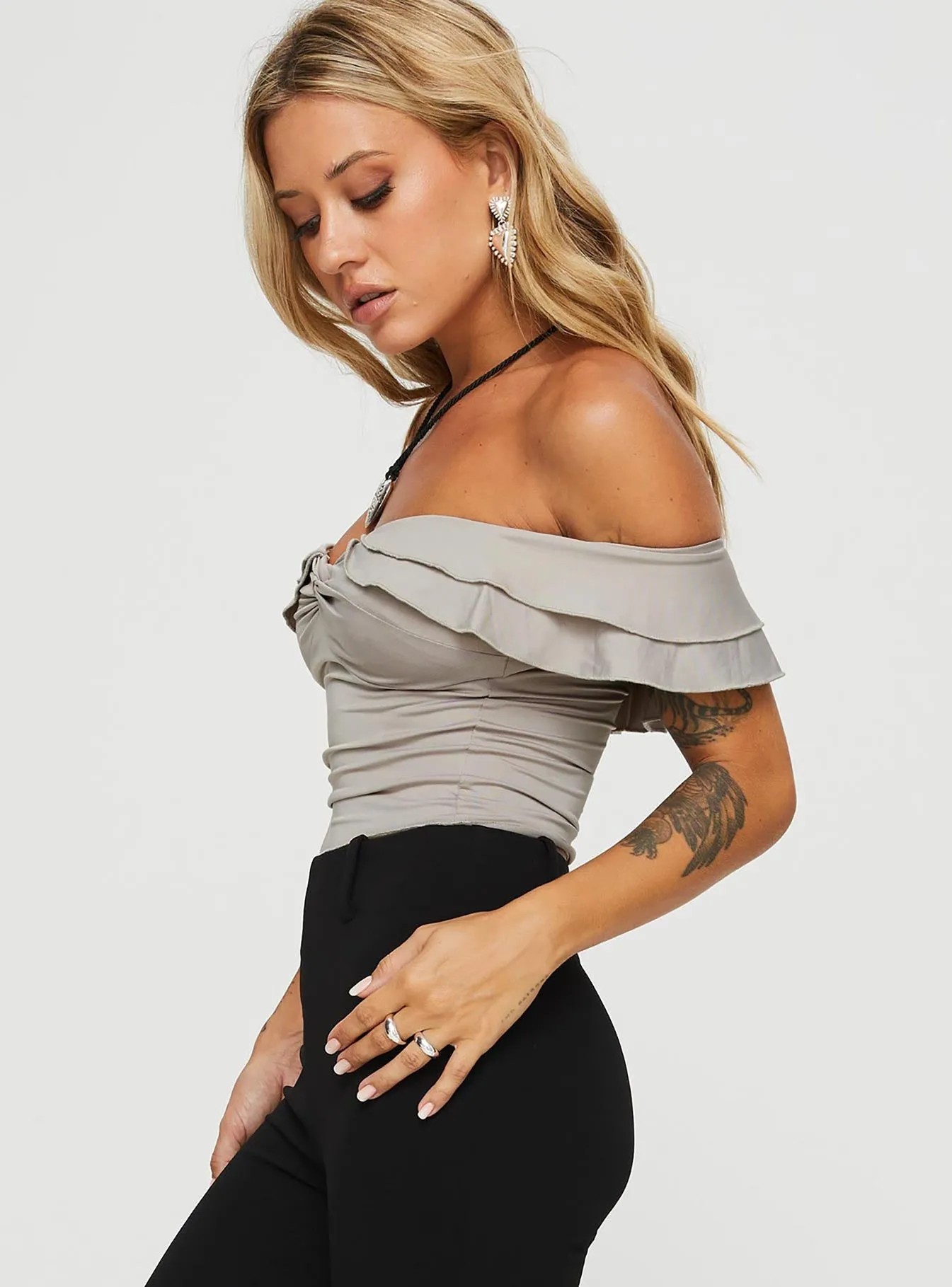 Farino Off The Shoulder Top Grey sold by Princess Polly product image thumbnail 3