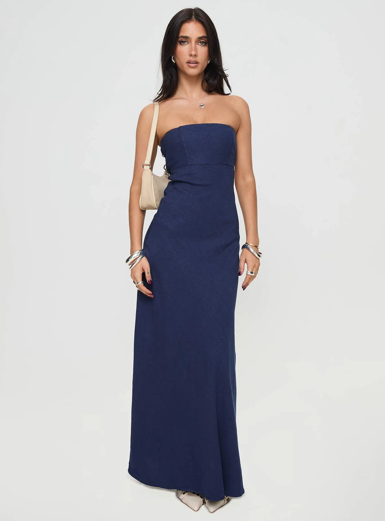 Yahir Strapless Maxi Dress Navy Petite sold by Princess Polly product image thumbnail 2