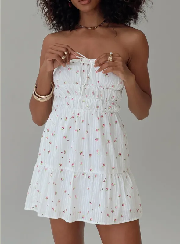 Kezzy Mini Dress White Floral sold by Princess Polly