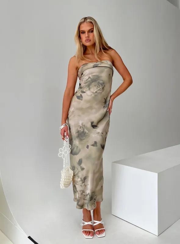 Voices Strapless Maxi Dress Cream Floral sold by Princess Polly