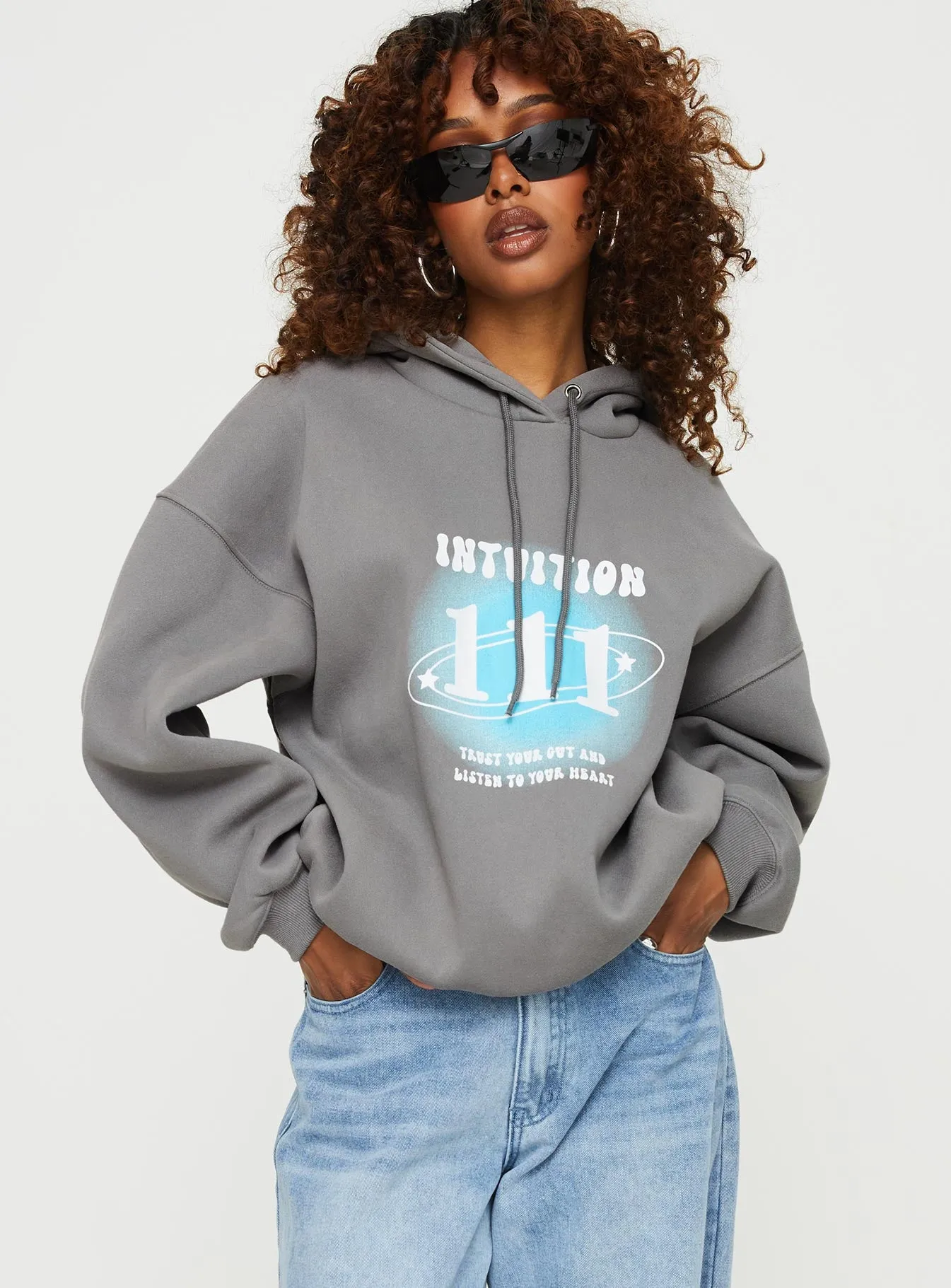Intuition Hooded Sweatshirt Bubble Text Charcoal sold by Princess Polly product image thumbnail 3