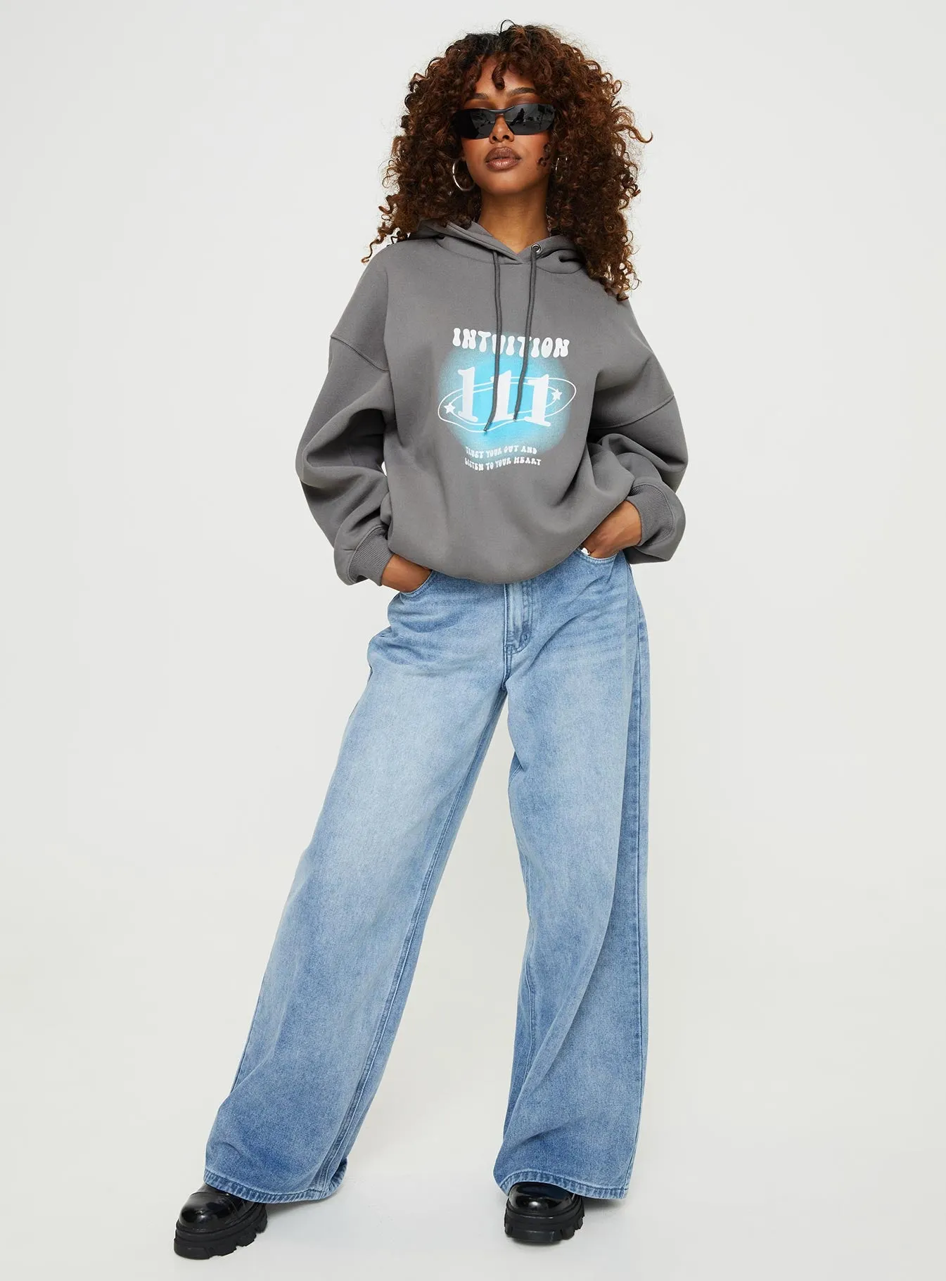 Intuition Hooded Sweatshirt Bubble Text Charcoal sold by Princess Polly product image thumbnail 4