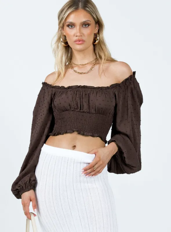 Love Galore Long Sleeve Top Brown sold by Princess Polly