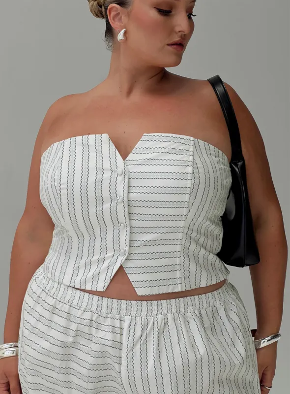 Freddle Strapless Top White Stripe Curve sold by Princess Polly