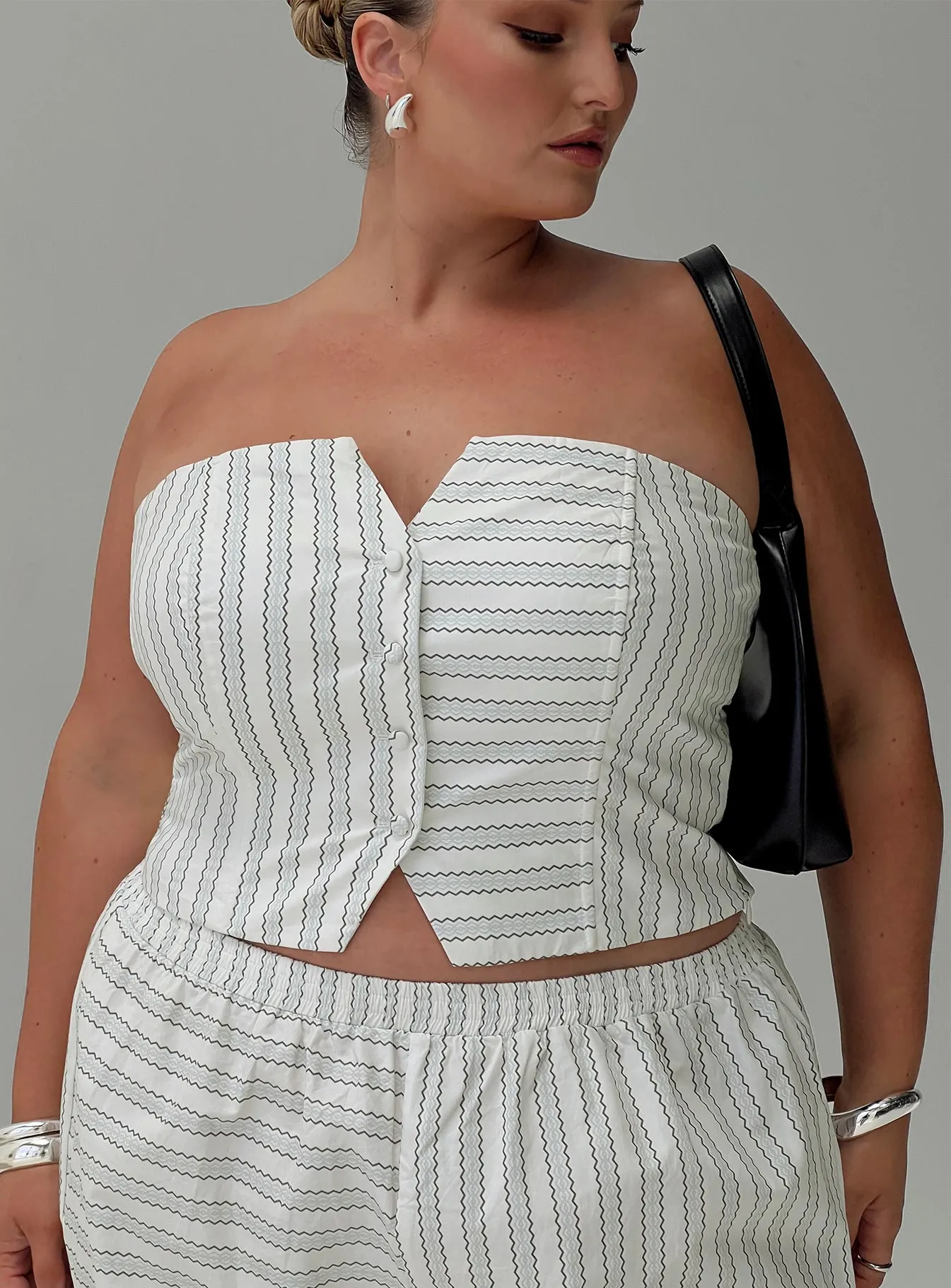 Freddle Strapless Top White Stripe Curve sold by Princess Polly