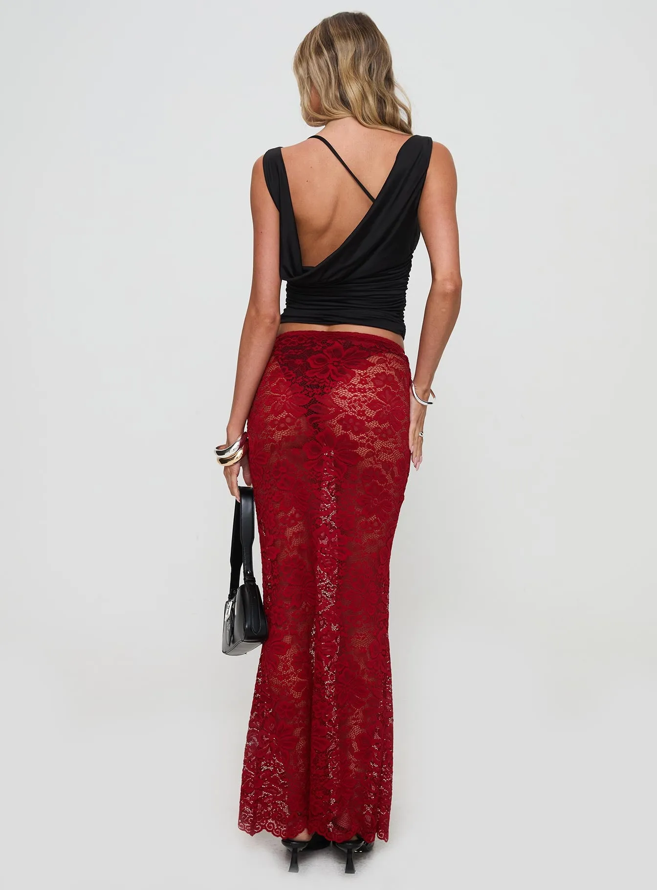 Lombardio Lace Maxi Skirt Burgundy sold by Princess Polly product image thumbnail 5