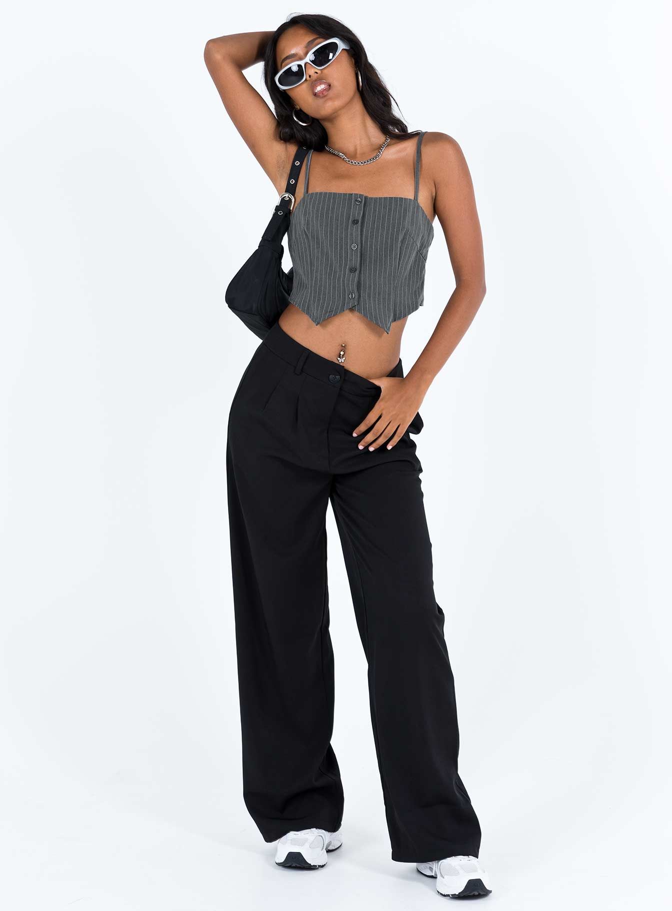 Motel Madian Top Pinstripe Grey sold by Princess Polly product image thumbnail 2