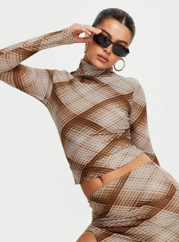 Another Dreamer Long Sleeve Top Brown Check sold by Princess Polly