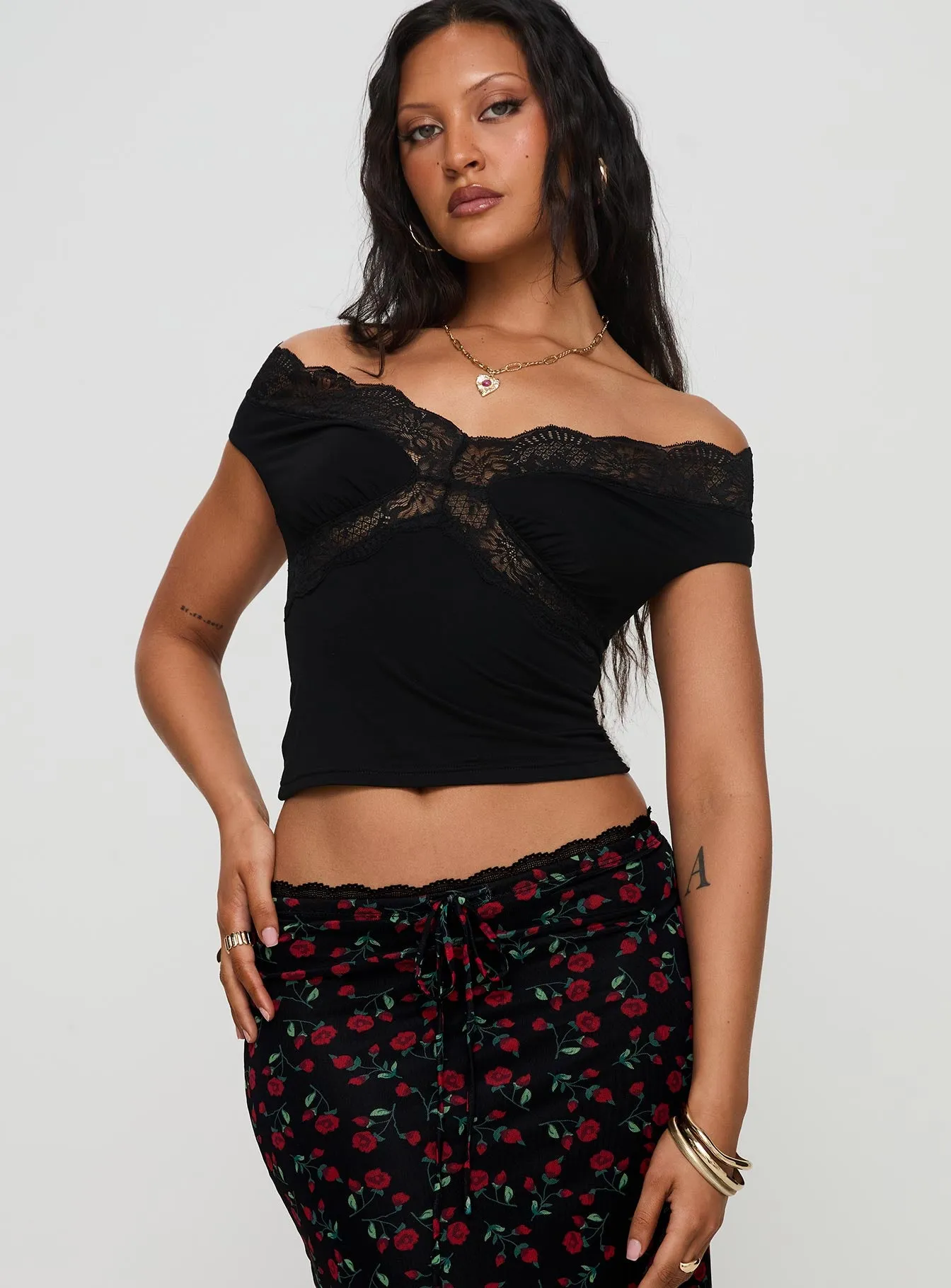 Amarena Off The Shoulder Lace Top Black sold by Princess Polly product image thumbnail 2