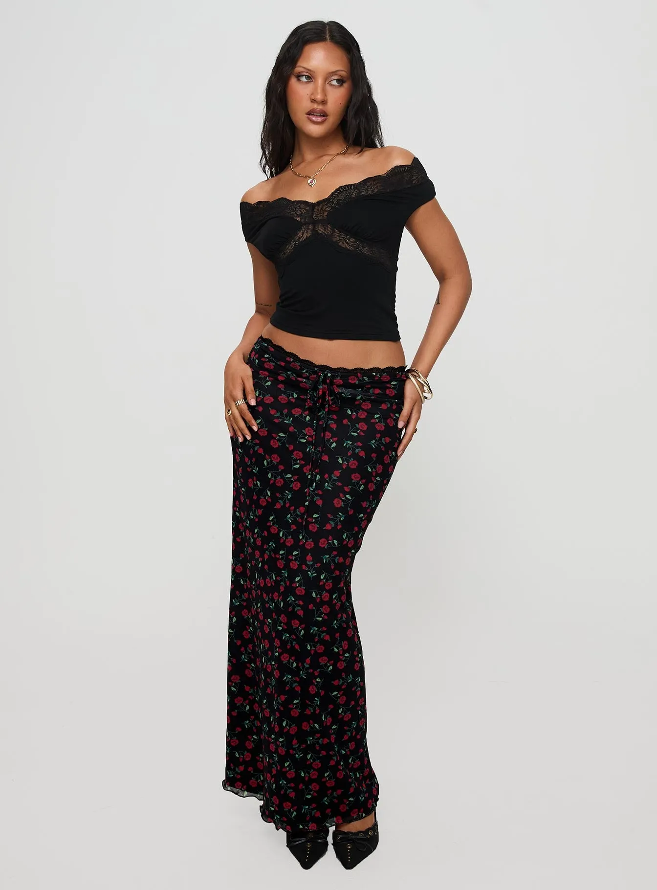 Donabella Mesh Maxi Skirt Black / Red sold by Princess Polly product image thumbnail 3