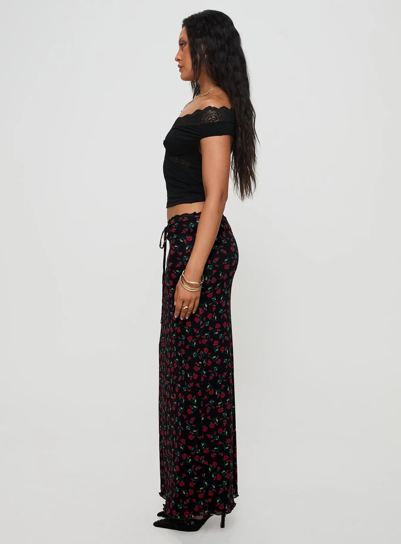 Donabella Mesh Maxi Skirt Black / Red sold by Princess Polly product image thumbnail 4
