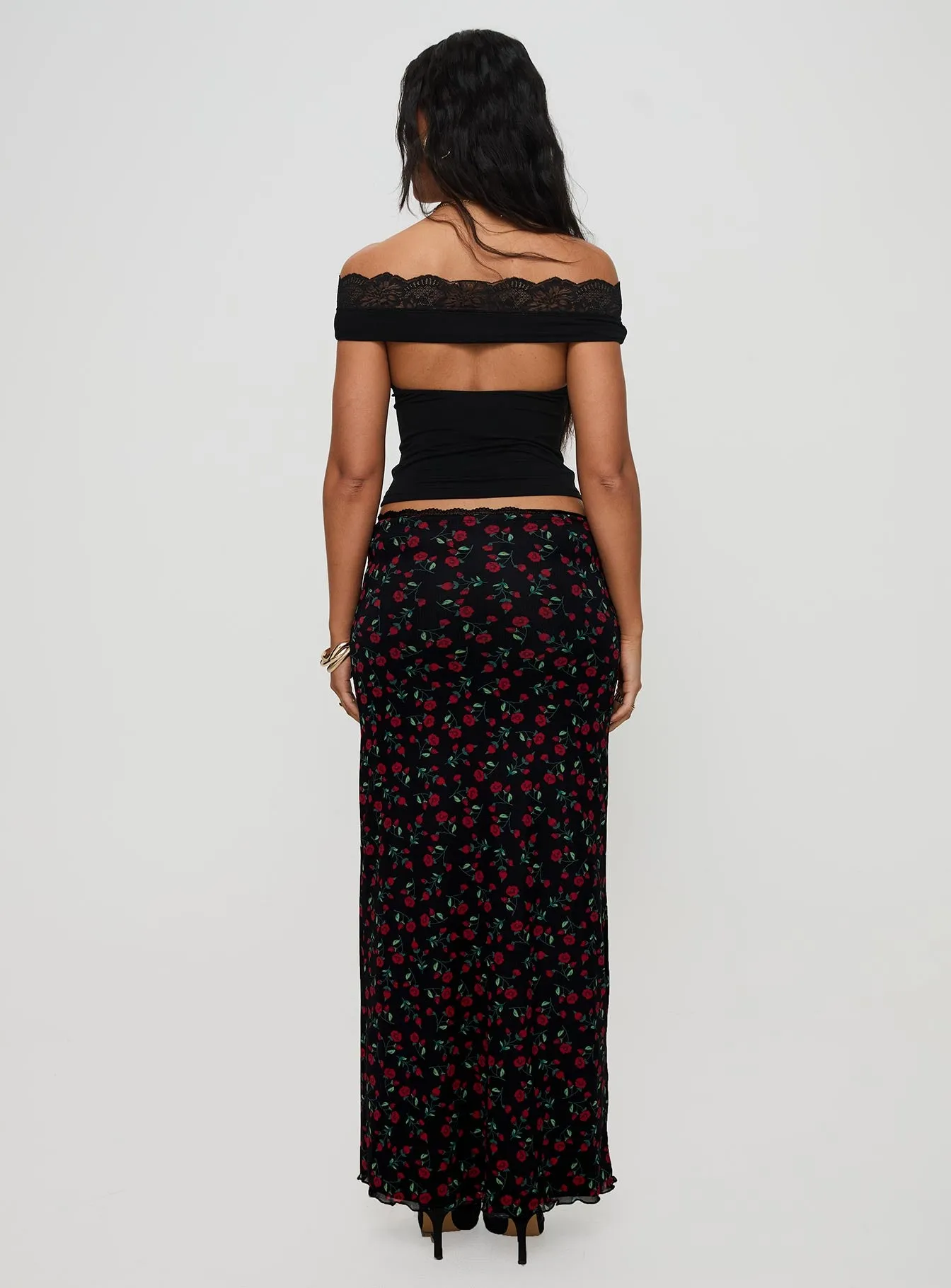 Donabella Mesh Maxi Skirt Black / Red sold by Princess Polly product image thumbnail 5