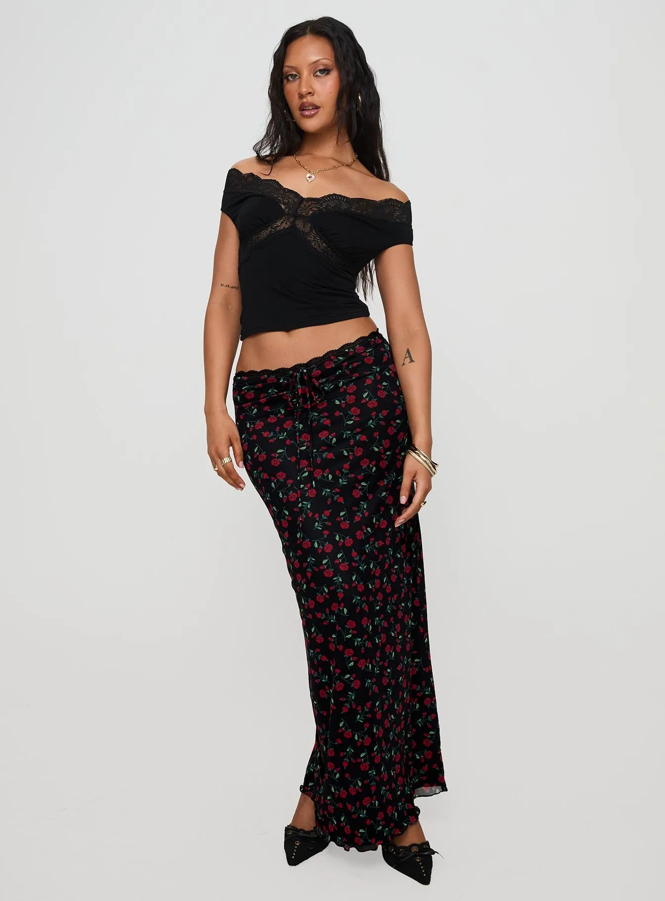 Donabella Mesh Maxi Skirt Black / Red sold by Princess Polly product image thumbnail 2
