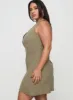 Portillo Linen Blend Mini Dress Olive Curve sold by Princess Polly