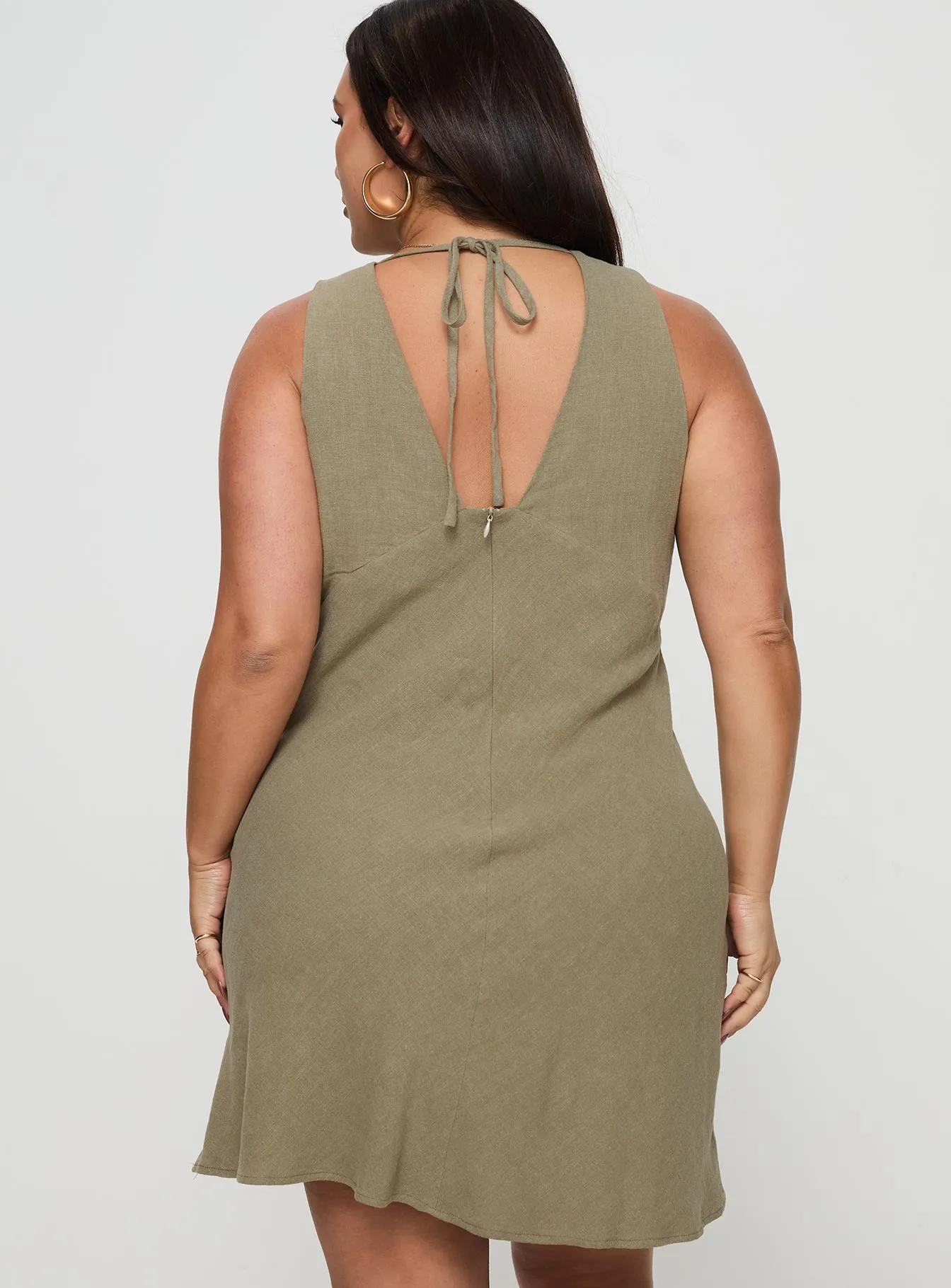 Portillo Linen Blend Mini Dress Olive Curve sold by Princess Polly product image thumbnail 5