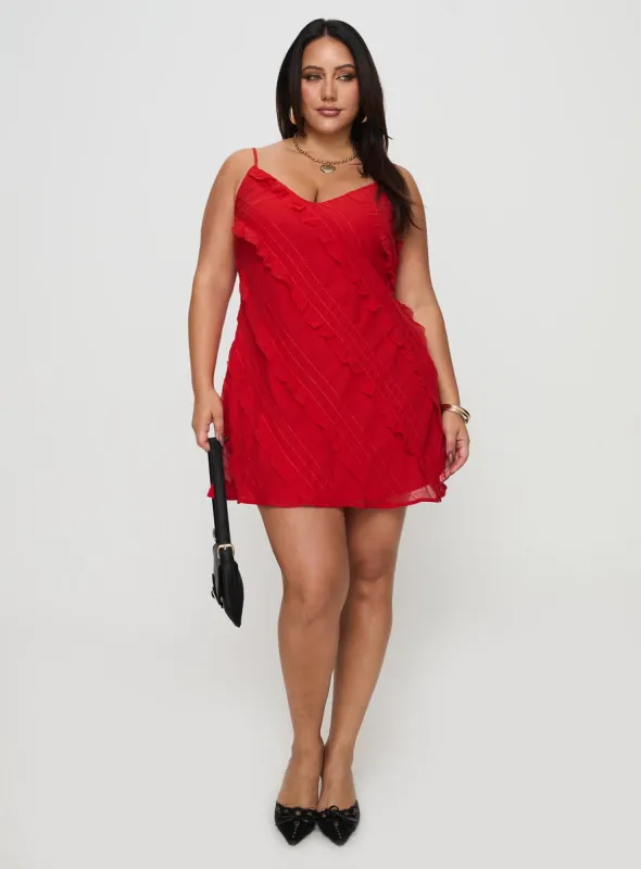 knee length dresses for ladies Women's Ismene Mini Dress in Unlined Lace Red, S , Bodycon , Scoop Neckline Red