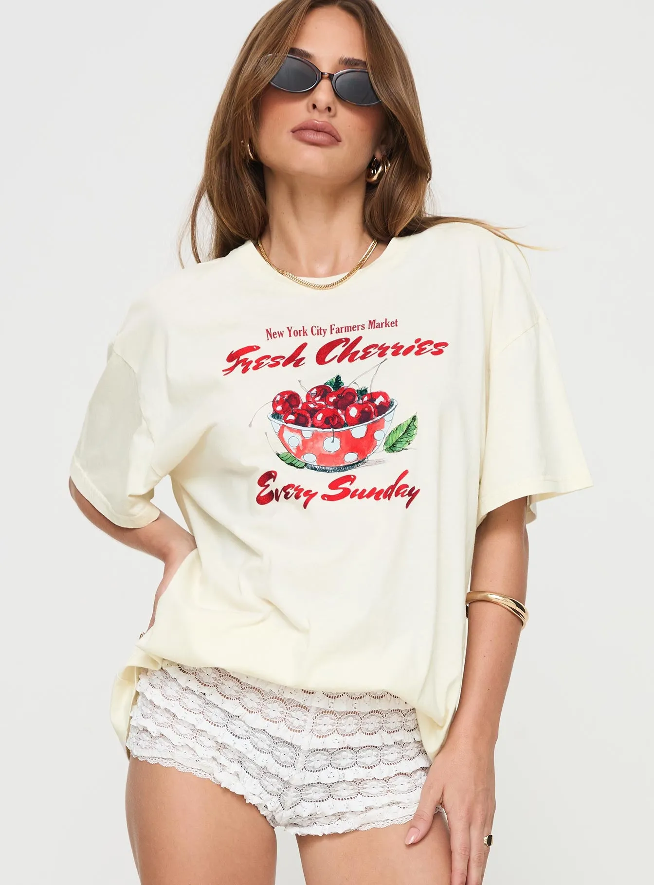 Fresh Cherries Oversized Tee Yellow sold by Princess Polly product image thumbnail 2