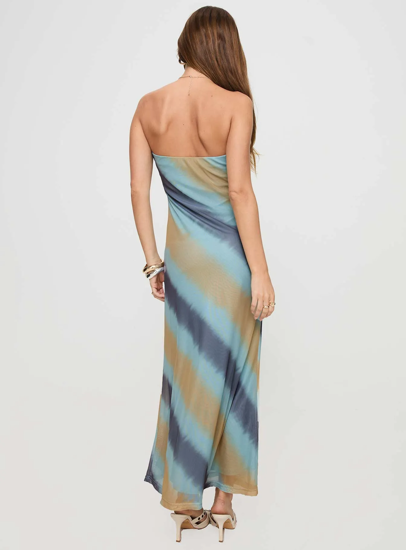 Celik Strapless Maxi Dress Blue / Brown sold by Princess Polly product image thumbnail 5