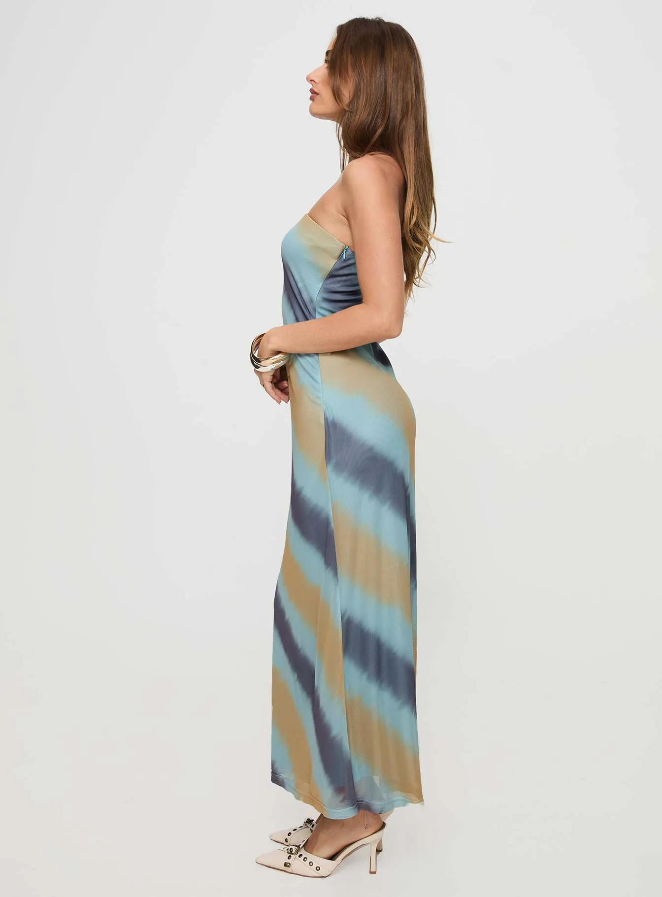 Celik Strapless Maxi Dress Blue / Brown sold by Princess Polly product image thumbnail 4