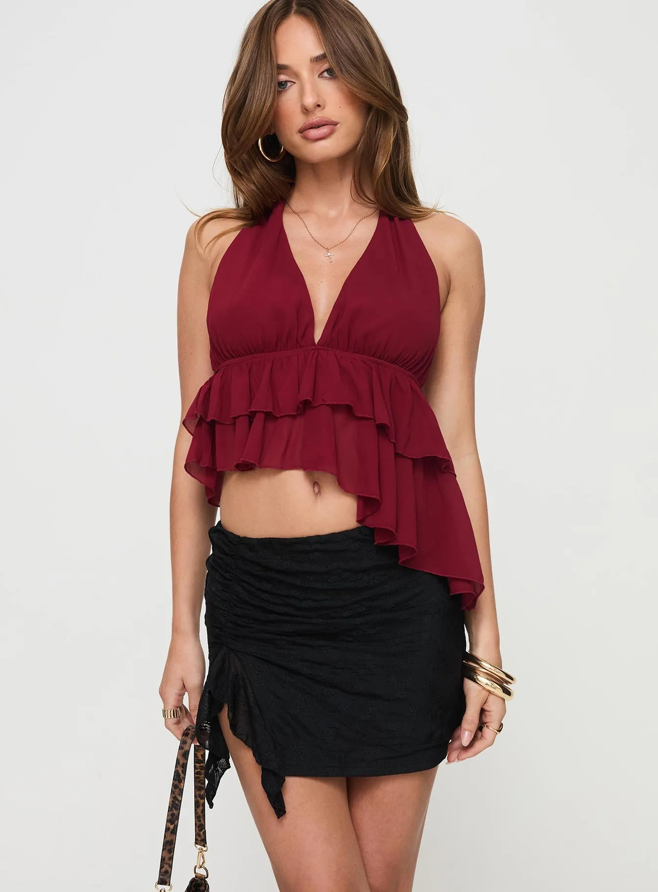 Vitoria Ruched Lace Mini Skirt Black sold by Princess Polly product image thumbnail 2