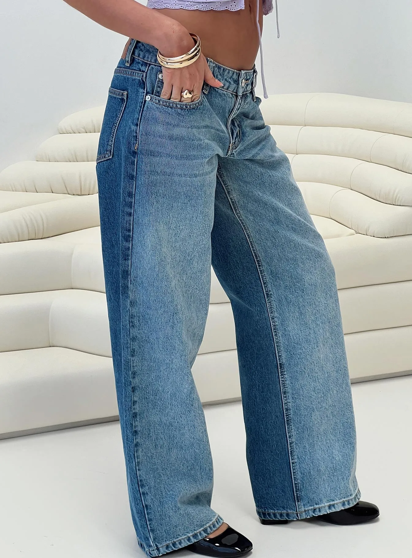 Ferris Two-toned Straight Leg Jean Blue Wash Denim sold by Princess Polly