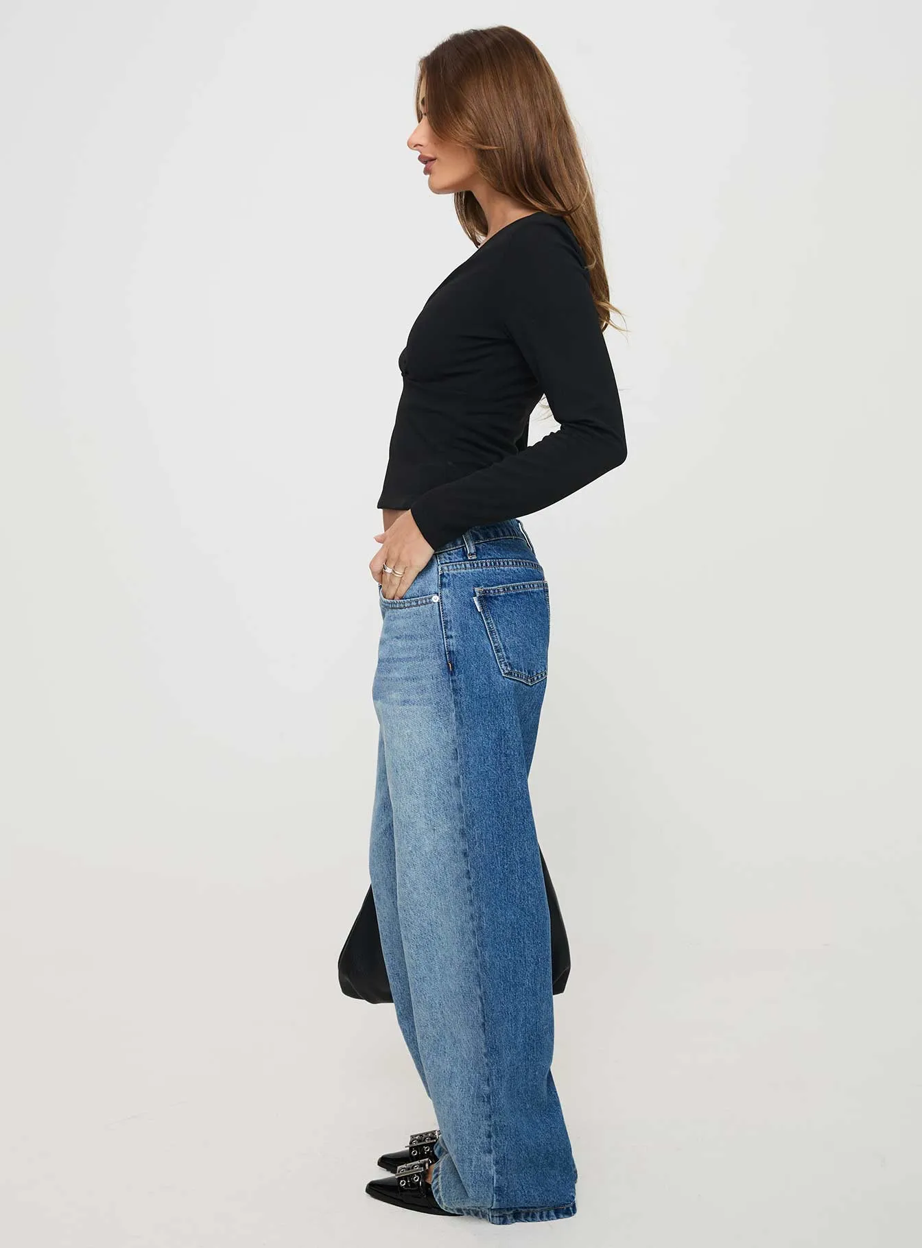 Ferris Two-toned Straight Leg Jean Blue Wash Denim sold by Princess Polly product image thumbnail 4