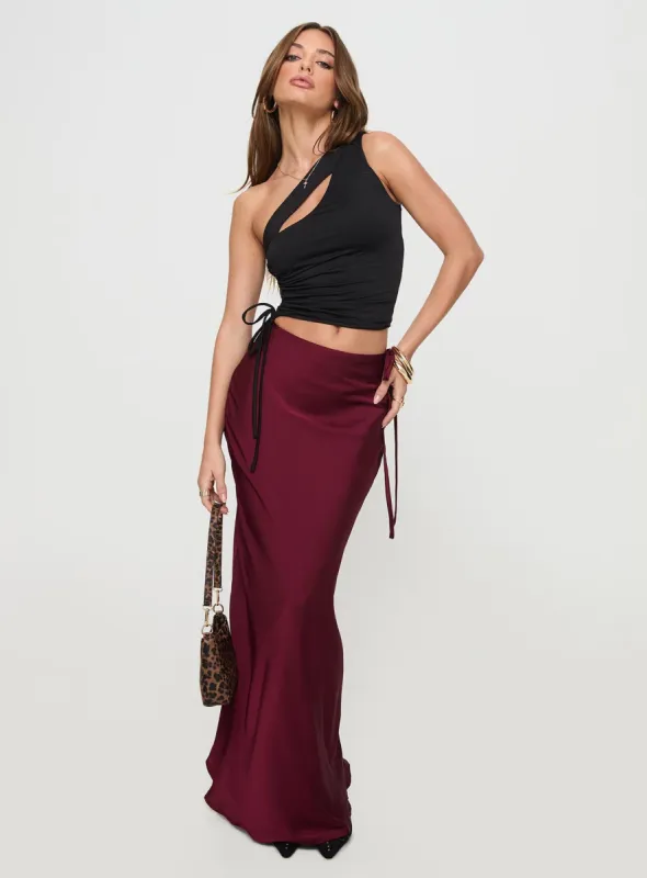 Fluttering Maxi Skirt Burgundy sold by Princess Polly