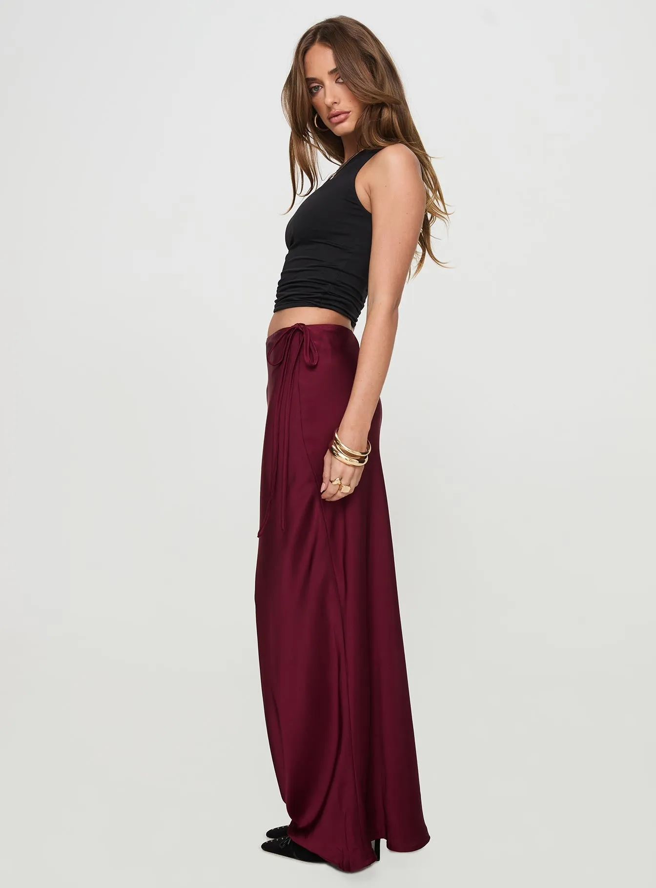 Fluttering Maxi Skirt Burgundy sold by Princess Polly product image thumbnail 3