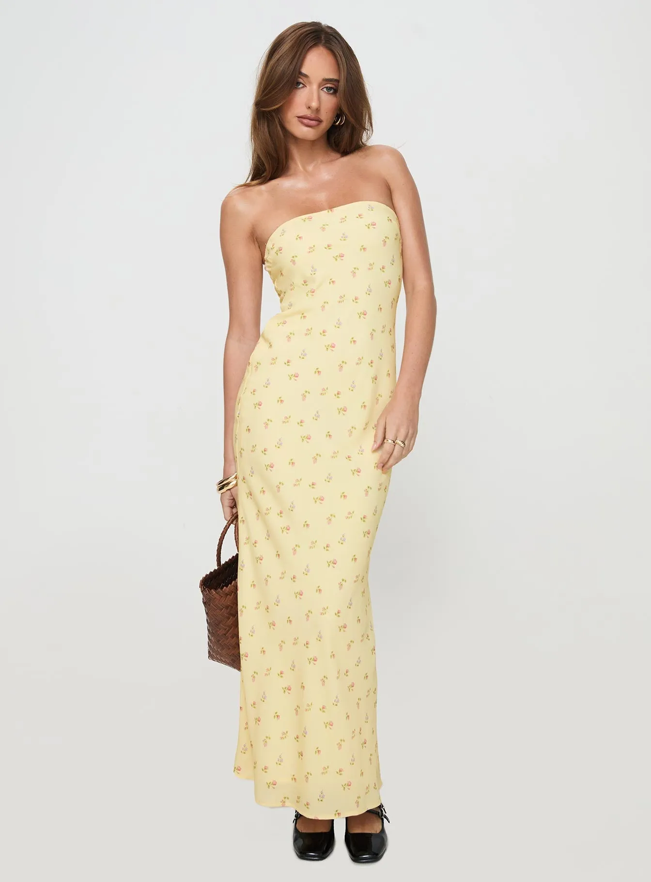 Brydie Strapless Maxi Dress Yellow Floral sold by Princess Polly product image thumbnail 2