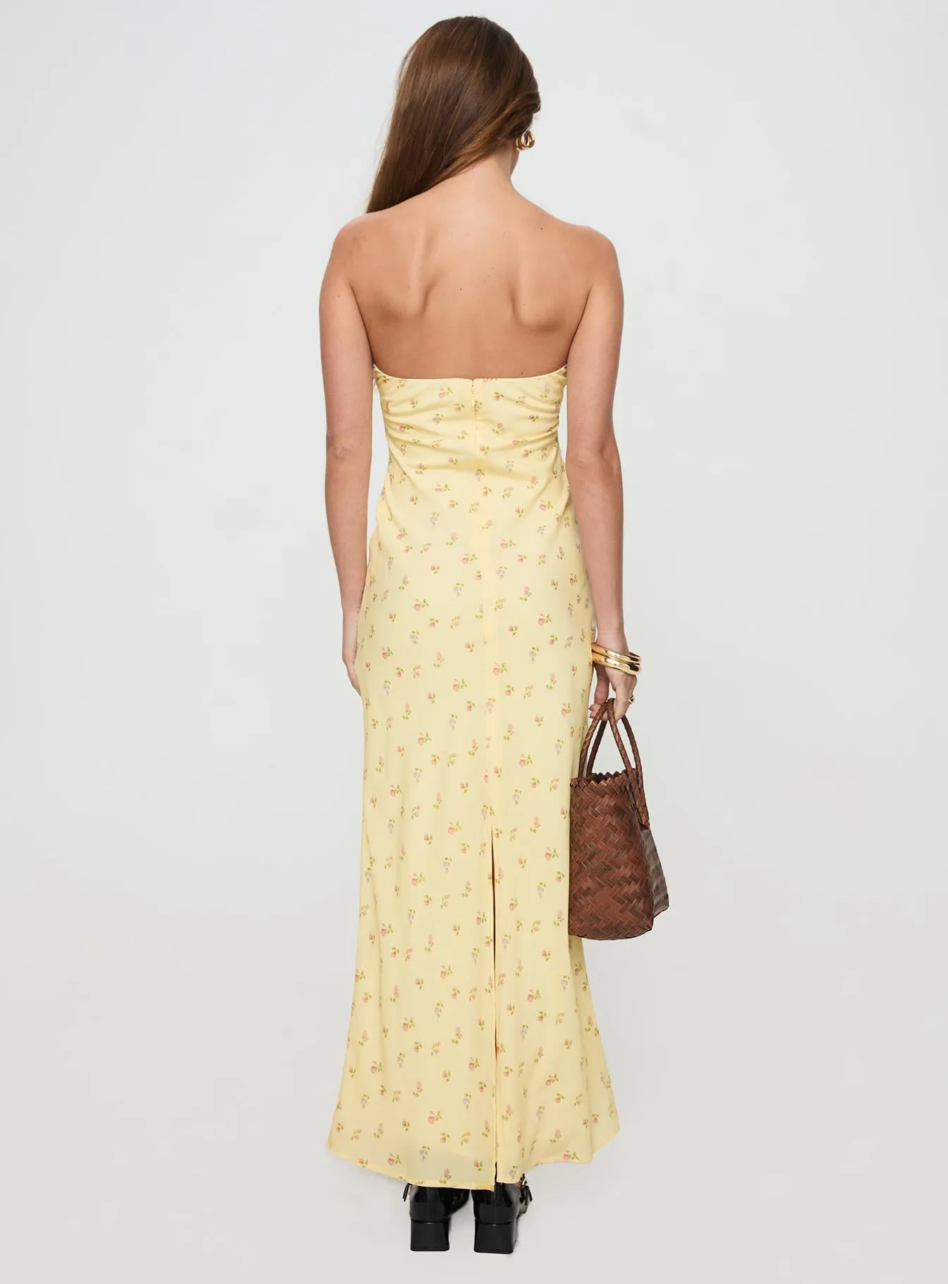 Brydie Strapless Maxi Dress Yellow Floral sold by Princess Polly product image thumbnail 5
