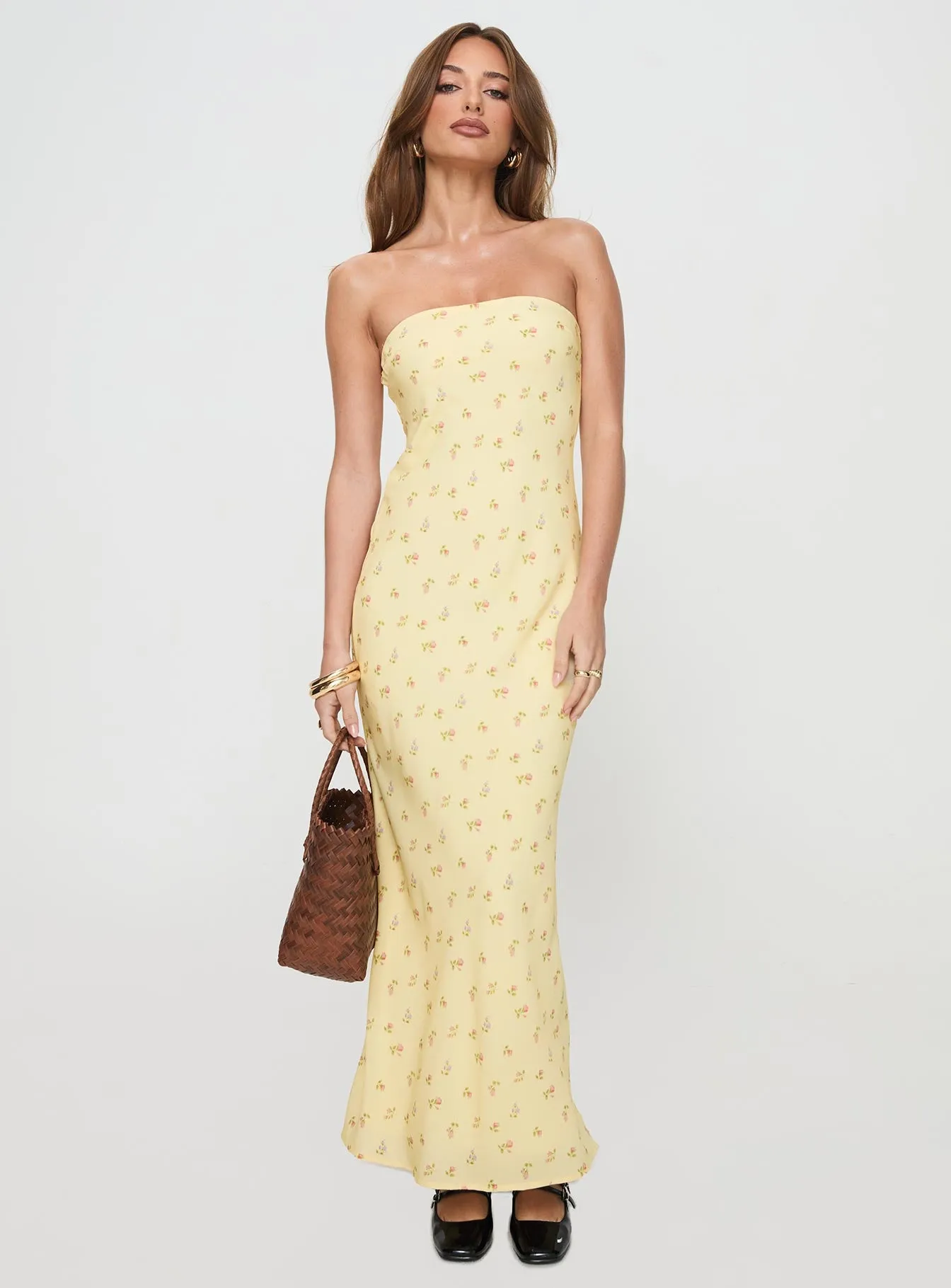 Brydie Strapless Maxi Dress Yellow Floral sold by Princess Polly product image thumbnail 3