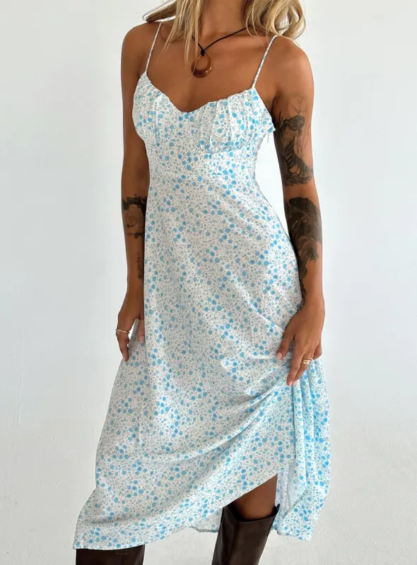 Amara Midi Dress Blue Multi sold by Princess Polly