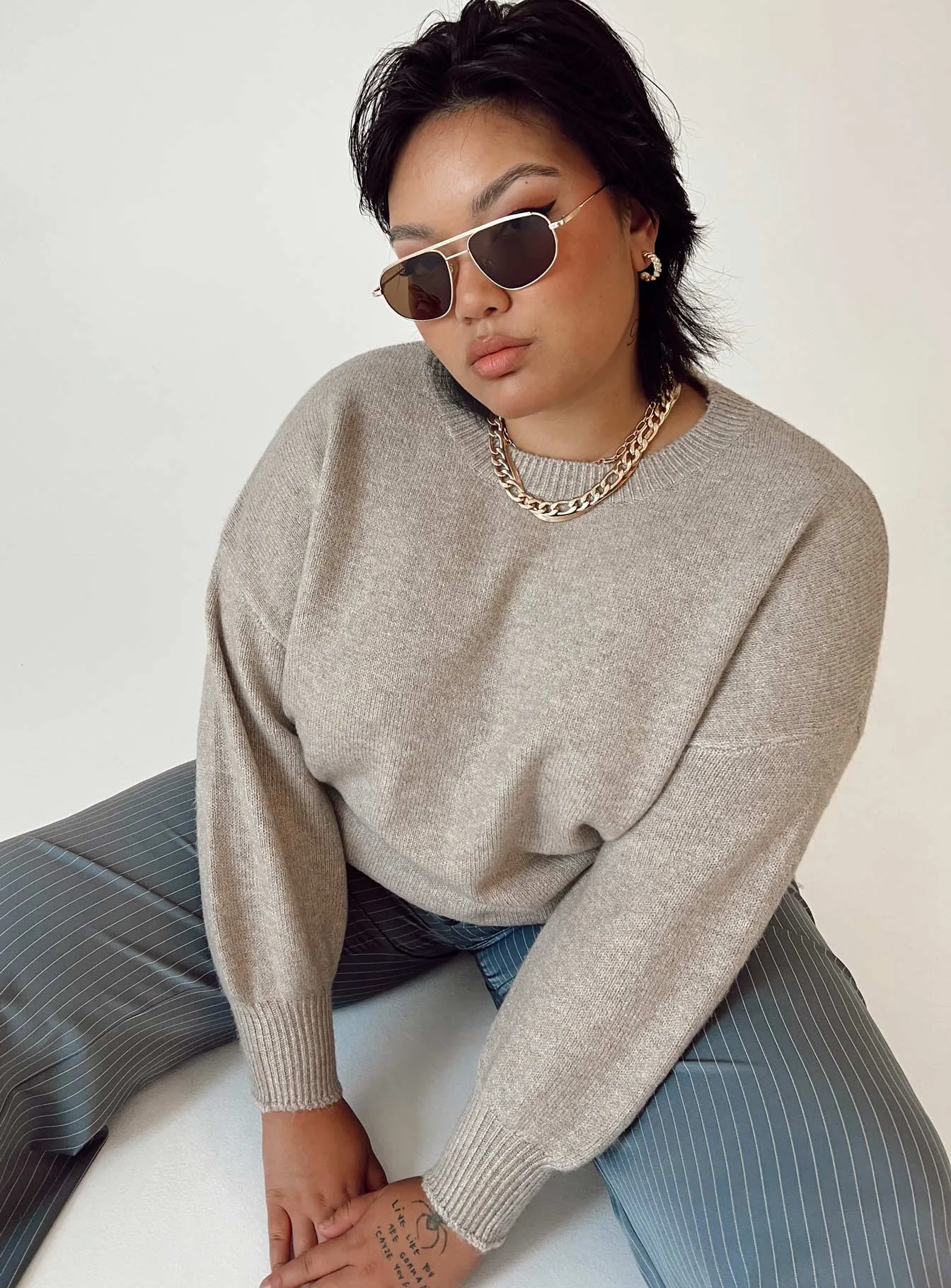 Ryanna Sweater Beige Curve sold by Princess Polly