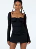 Dyer Sheer Sleeve Mini Dress Black sold by Princess Polly