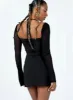 Dyer Sheer Sleeve Mini Dress Black sold by Princess Polly