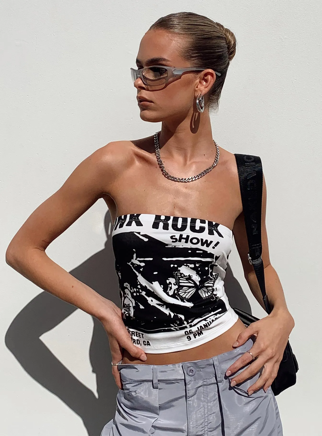 Punk Rock Strapless Top White sold by Princess Polly