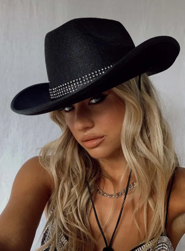 Rissell Rhinestone Cowboy Hat Black sold by Princess Polly