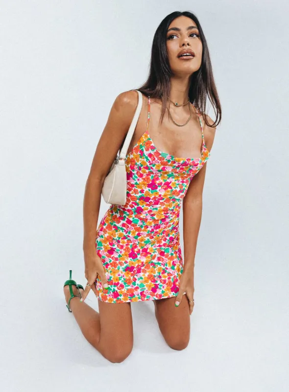 Celena Mini Dress Rainbow Floral sold by Princess Polly