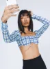 Becca Long Sleeve Crop Top Green Check sold by Princess Polly