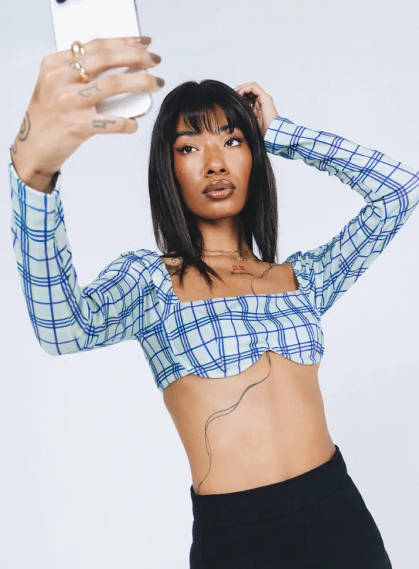 Becca Long Sleeve Crop Top Green Check sold by Princess Polly