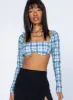 Becca Long Sleeve Crop Top Green Check sold by Princess Polly
