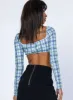 Becca Long Sleeve Crop Top Green Check sold by Princess Polly