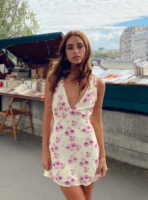 Nellie Mini Dress Yellow Floral sold by Princess Polly