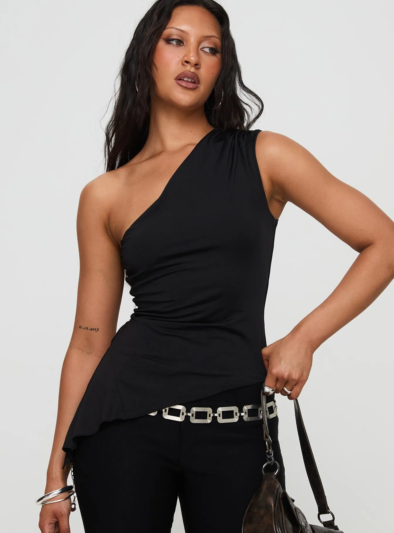 Vulnerable One Shoulder Top Black sold by Princess Polly product image thumbnail 2