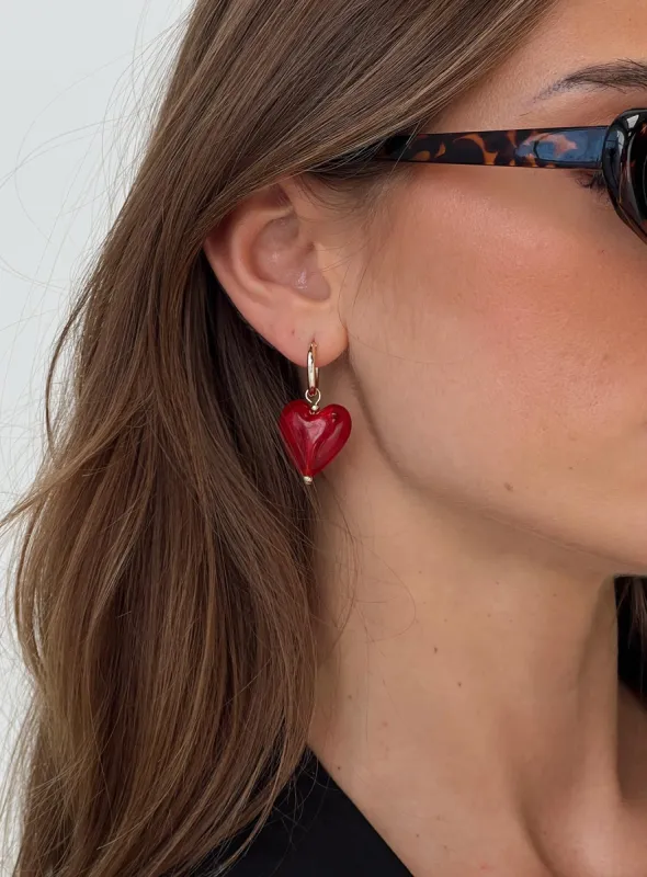 Wild Heart Earrings Gold / Red sold by Princess Polly