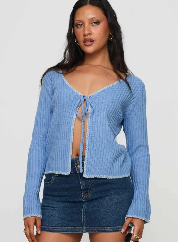 Jaimee Tie Up Knit Top Blue sold by Princess Polly