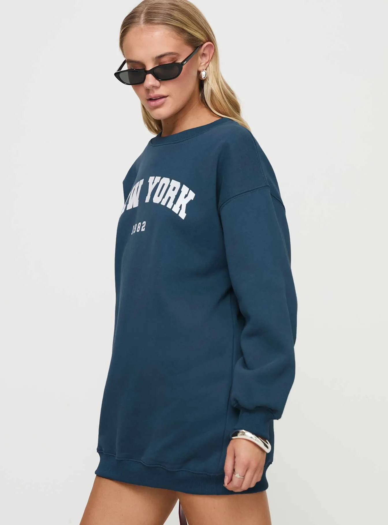 New York Minute Mini Sweatshirt Dress Navy sold by Princess Polly product image thumbnail 4